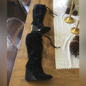 Lace Up Fur Black Boots